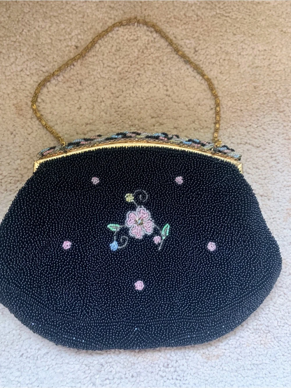 Vintage 1940’s Freddy Floral Beaded Purse Paris Handmade Evening Handbag Clutch